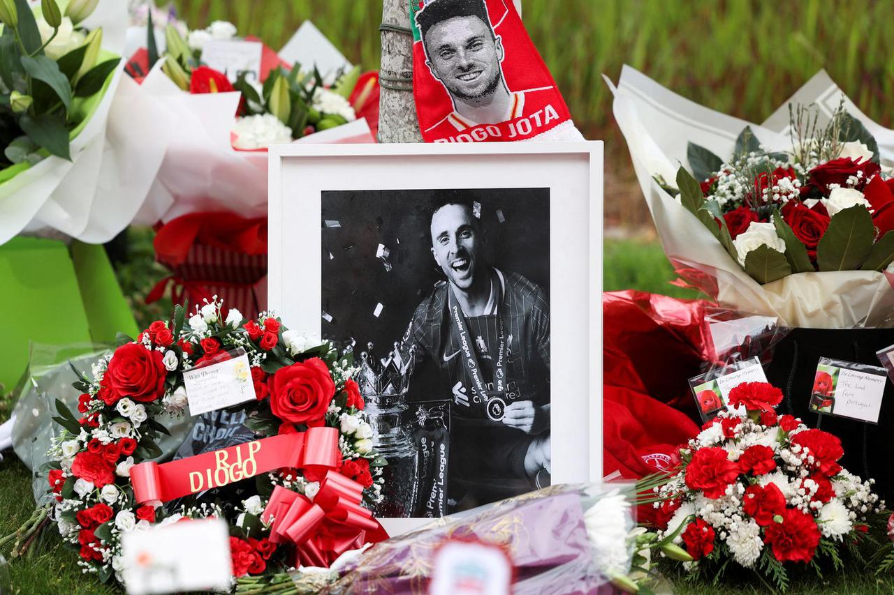 Tribute to Liverpool's Portuguese soccer player Diogo Jota, who died in a car crash near Zamora, Spain