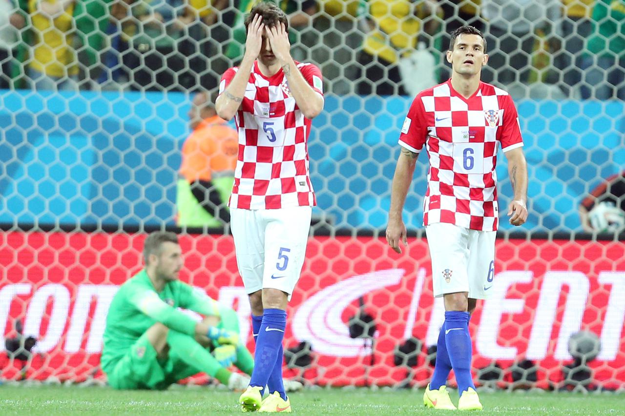 12.06.2014., Sao Paulo, Brazil - Svjetsko nogometno prvenstvo, Brazil - Hrvatska. Vedran Corluka, Dejan Lovren.  Photo: Sanjin Strukic/PIXSELL