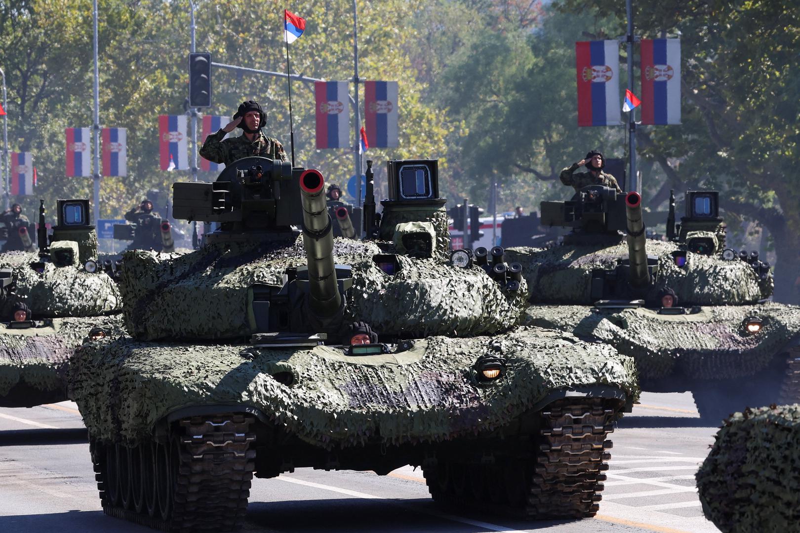 Serbian army soldiers ride on a military vehicles during a military parade in Belgrade, Serbia, September 20, 2025. REUTERS/Zorana Jevtic Photo: ZORANA JEVTIC/REUTERS