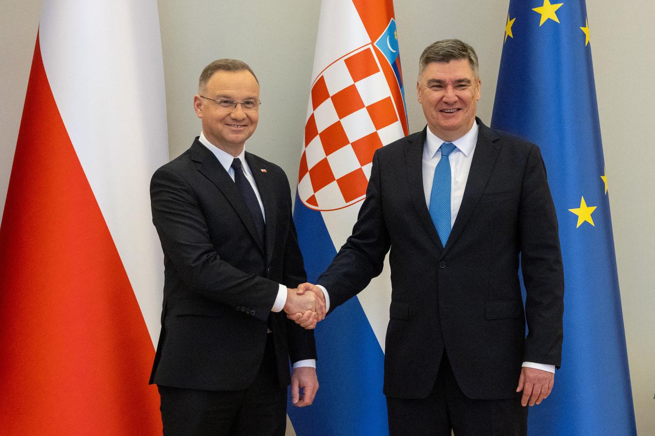 Croatia's President Zoran Milanovic welcomes Poland's President Andrzej Duda in Zagreb