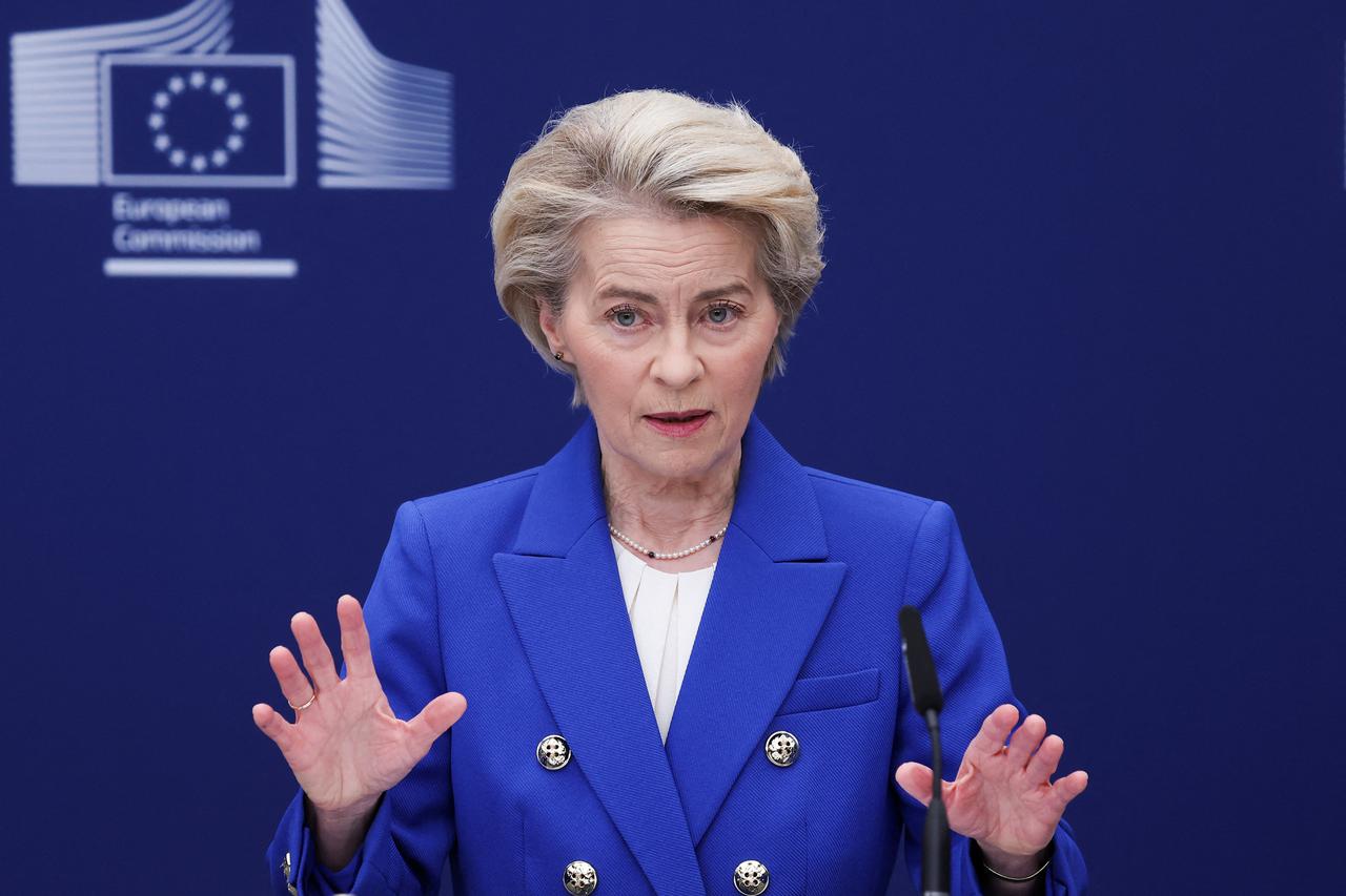 European Commission President Ursula von der Leyen delivers a statement, in Brussels