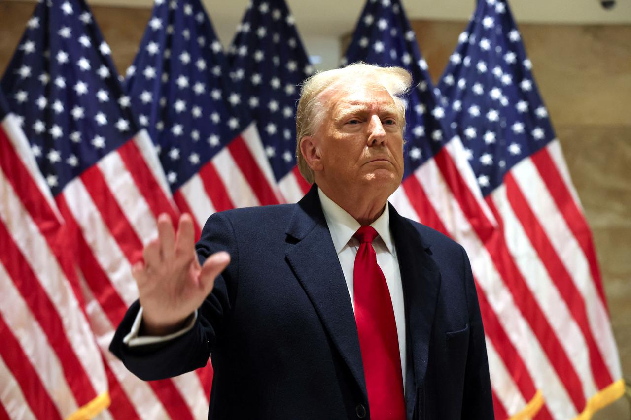 Former U.S. President Trump attends a press conference in New York City