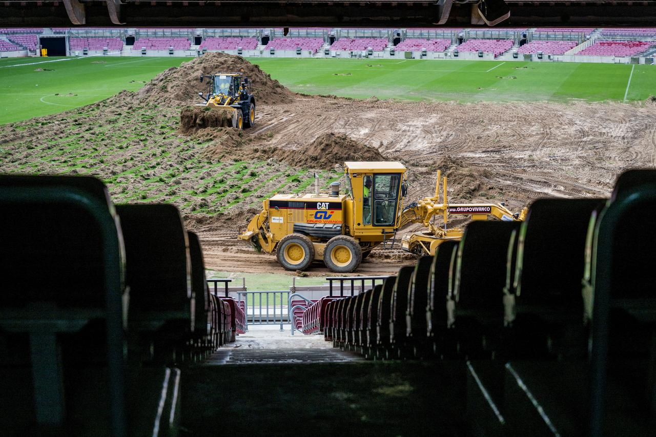 Heavy machines work at the renovation of Spotify Camp Nou stadium in Barcelona