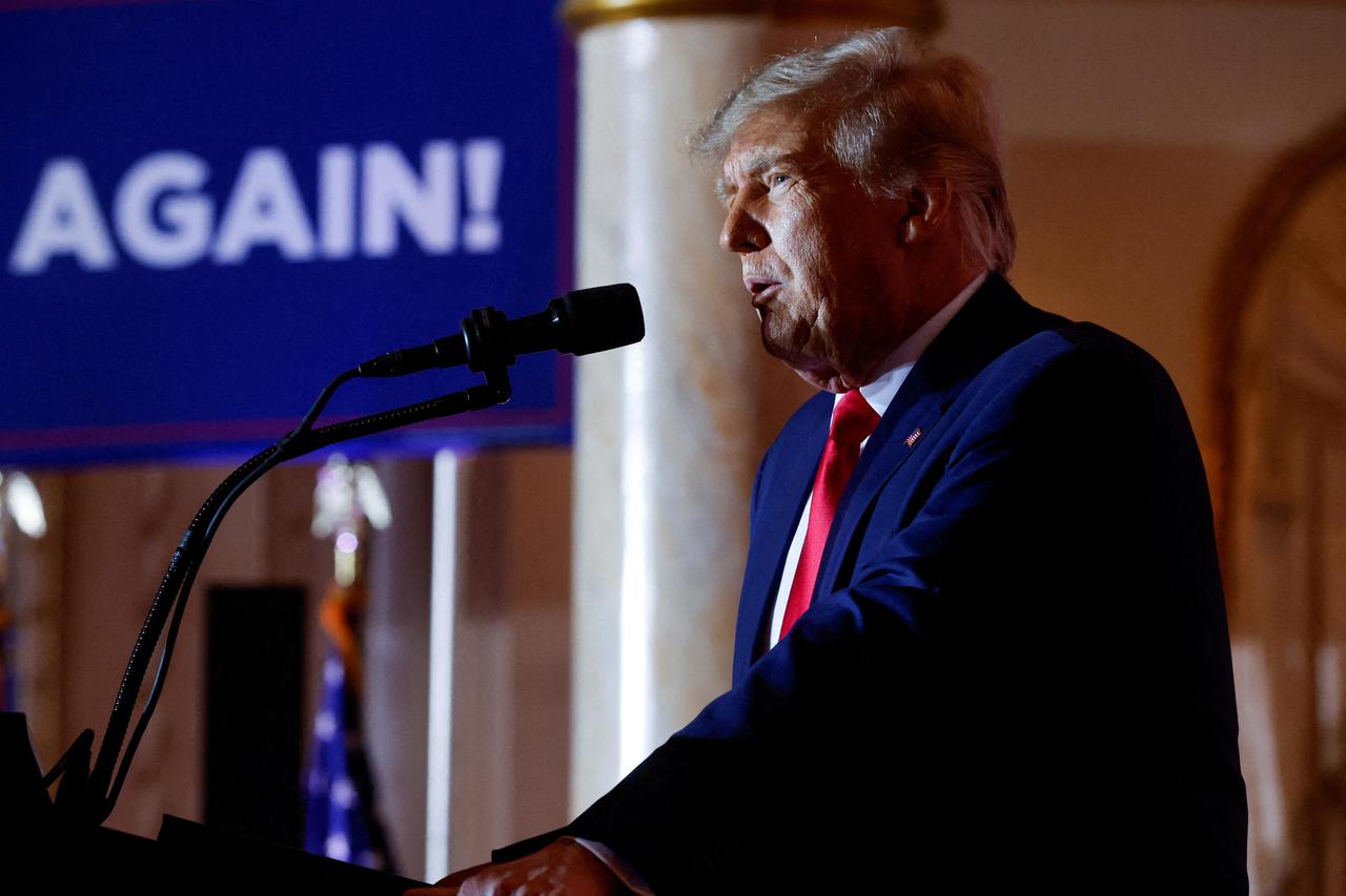 FILE PHOTO: Former U.S. President Donald Trump announces he will run for president in 2024 at his Mar-a-Lago estate in Palm Beach