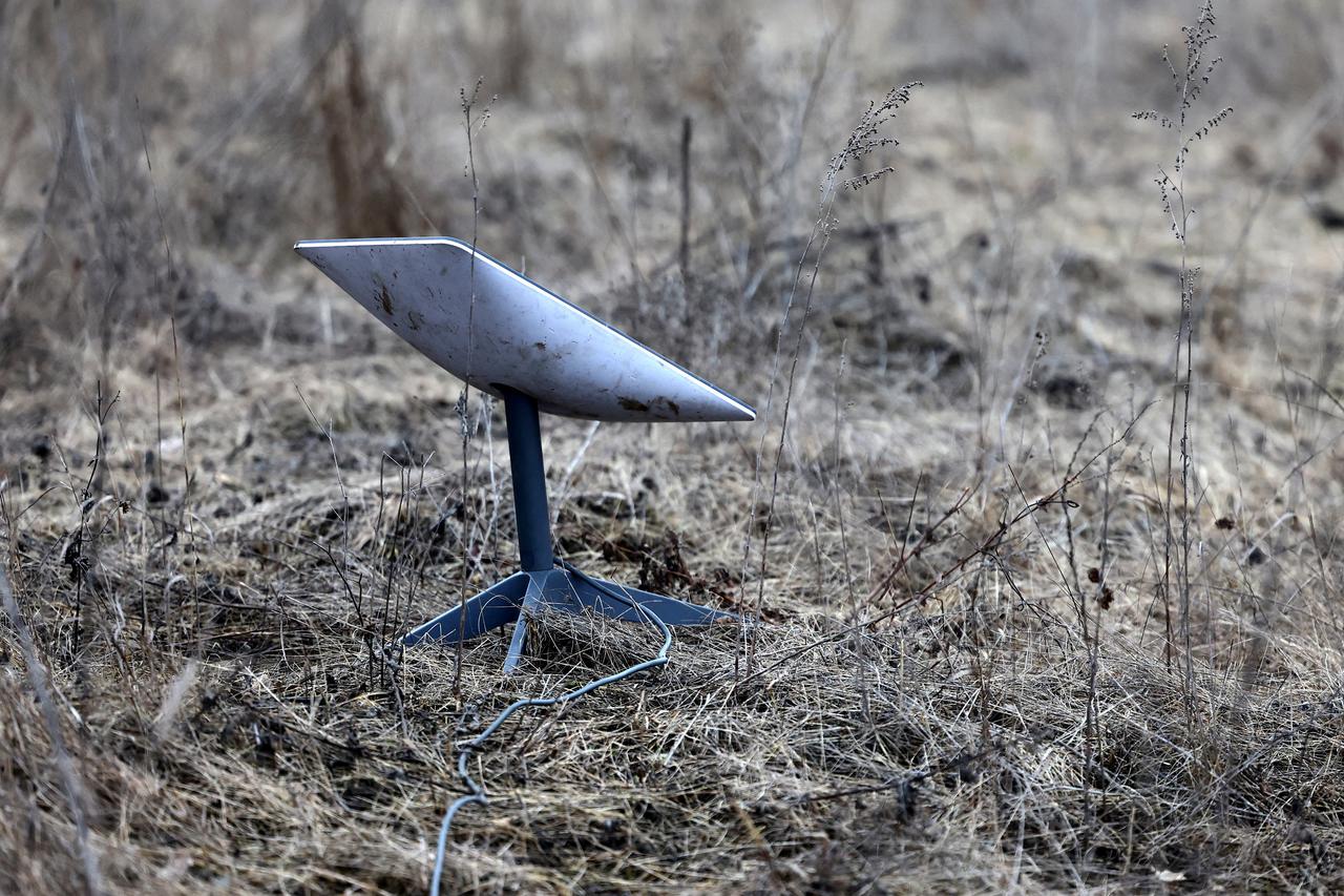 FILE PHOTO: A Starlink satellite internet system is set up near the frontline town of Bakhmut