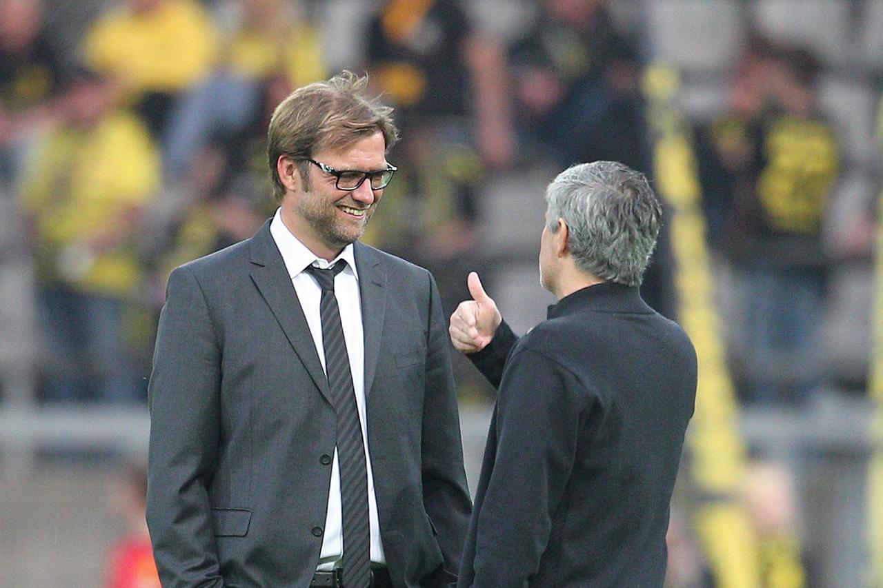 24.04.2013, Signal Iduna Park, Dortmund, Deutschland, UEFA Champions League, Halbfinale, Hinspiel, Borussia Dortmund (GER) vs. Real Madrid (ESP), im Bild  Juergen Klopp (Trainer Dortmund) und Jose Mourinho (Trainer Madrid)  Foto  nph / Mueller/PIXSELL