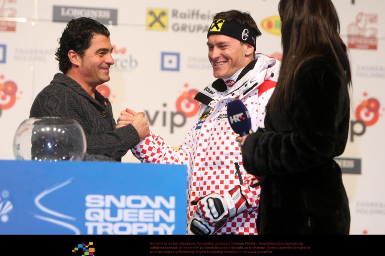'04.01.2012., Trg bana Jelacica, Zagreb - Izvlacenje startnih brojeva uoci muske slalomske utrke Snow Queen trophy na Sljemenu. Alberto Tomba, Ivica Kostelic Photo: Petar Glebov/PIXSELL'