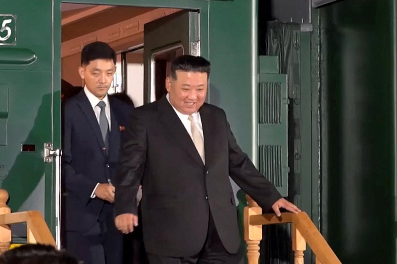 First views of North Korea's Kim disembarking from train in Russia