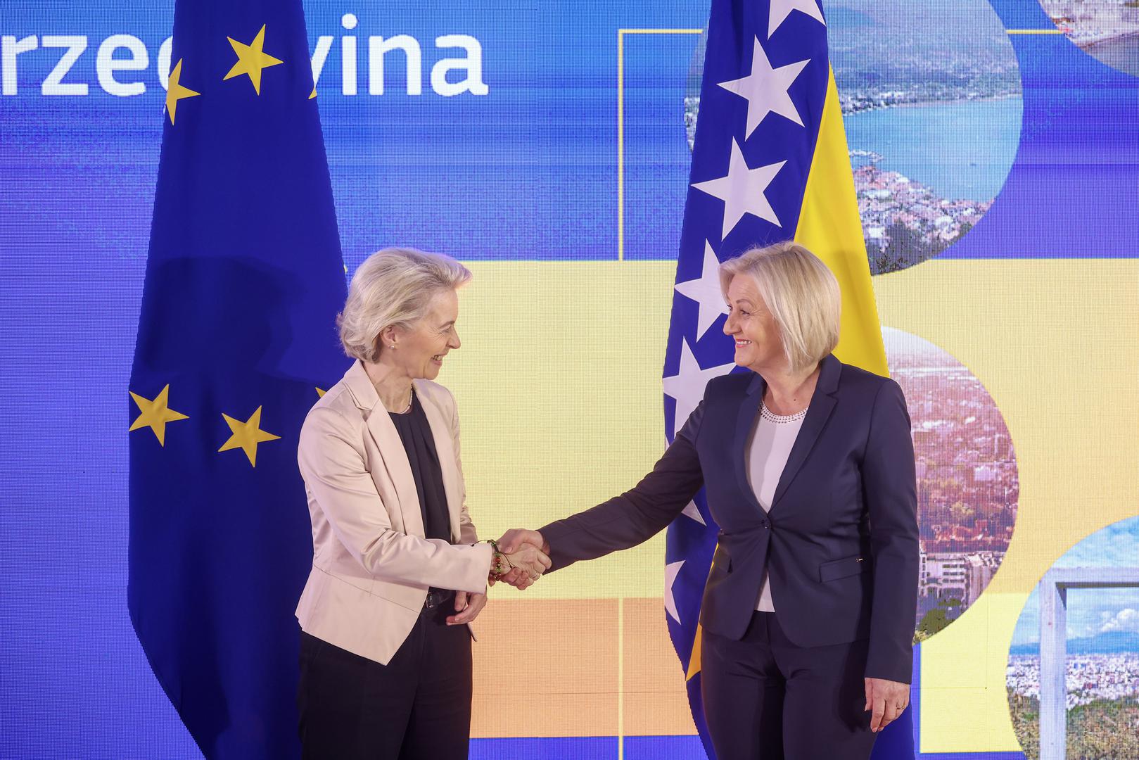 01.11.2023., Sarajevo, Bosna i Hercegovina - Predsjedavajuca Vijeca ministara BiH Borjana Kristo sastala se sa predsjednicom Europske komisije Ursulom von der Leyen. Photo: Armin Durgut/PIXSELL