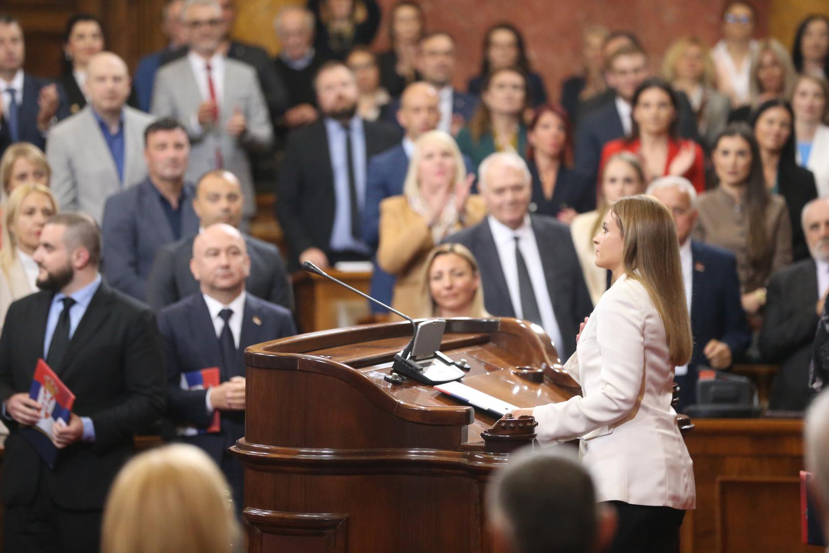 02, May, 2024, Belgrade - The Prime Minister of the Republic of Serbia, Milos Vucevic, and the ministers took the oath in the Assembly of the Republic of Serbia, and with that, their mandate officially began. Milica Djurdjevic Stamenkovski. Photo: F.S./ATAImages02, maj, 2024, Beograd - Predsednik Vlade Republike Srbije Milos Vucevic i ministri polozili su zakletvu u Skupstini Republike Srbije, a time je poceo i zvanicno da im tece mandat. Photo: F.S./ATAImages Photo: F.S./ATAImages/PIXSELL