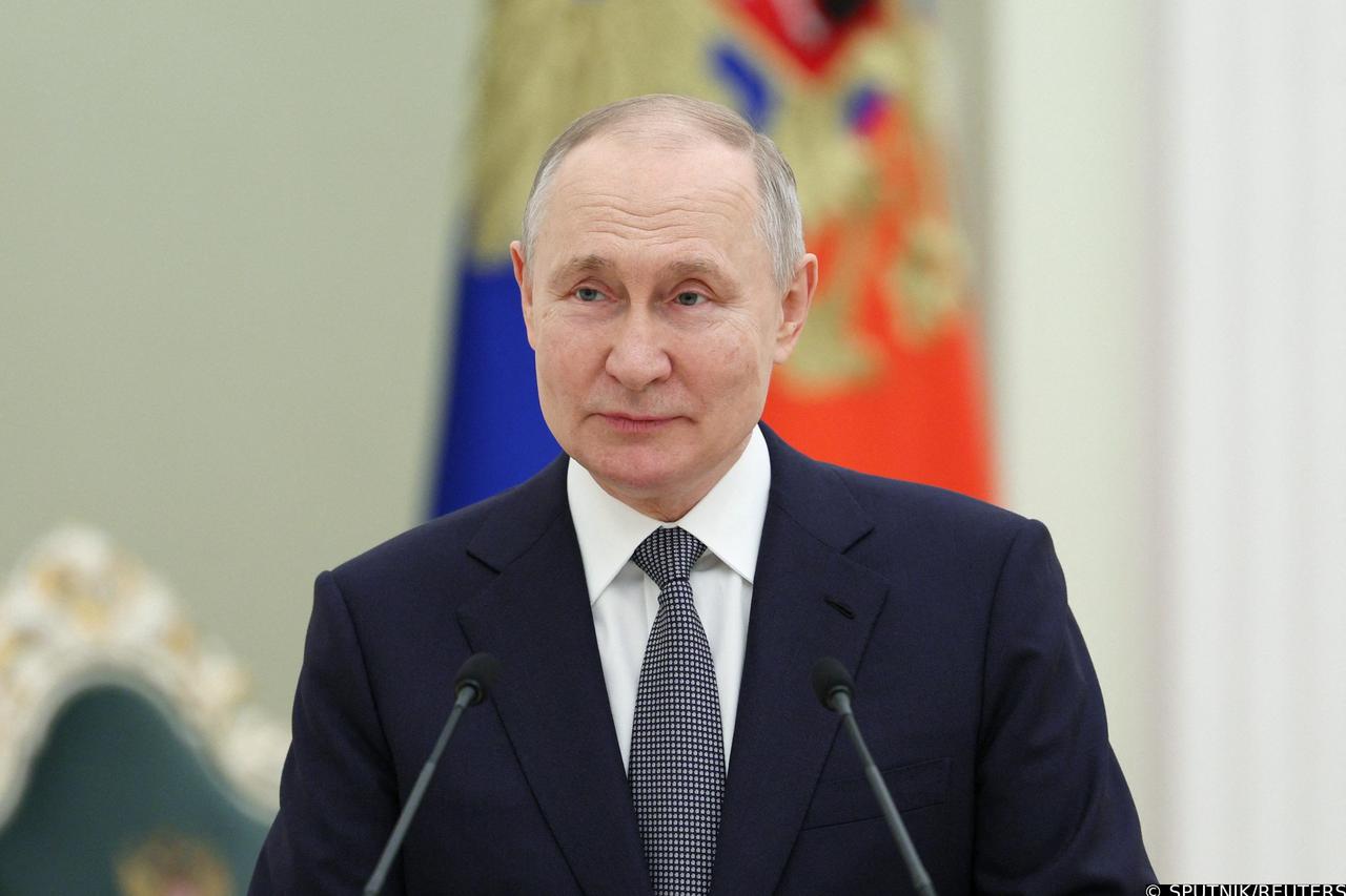 Russian President Vladimir Putin delivers a speech during a ceremony in Moscow