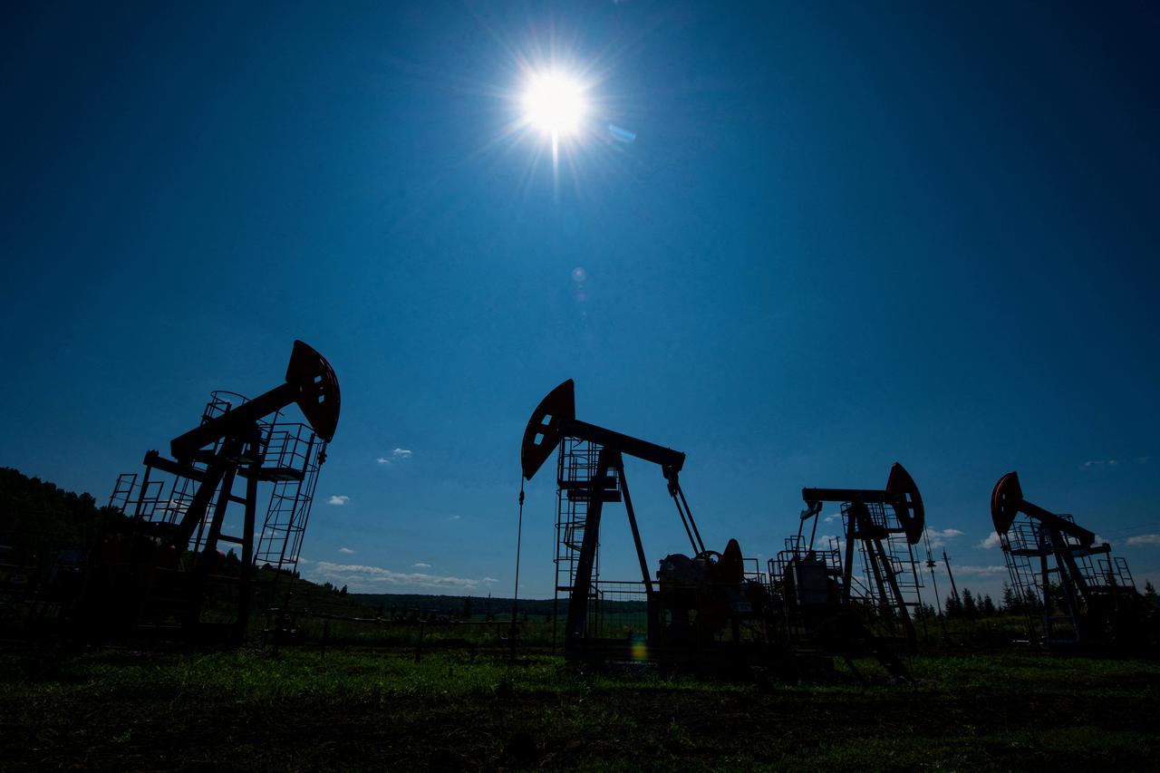 FILE PHOTO: A view shows oil pump jacks outside Russia's Almetyevsk