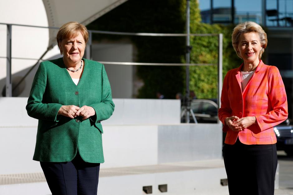 German Chancellor Merkel welcomes EC President von der Leyen before in Berlin