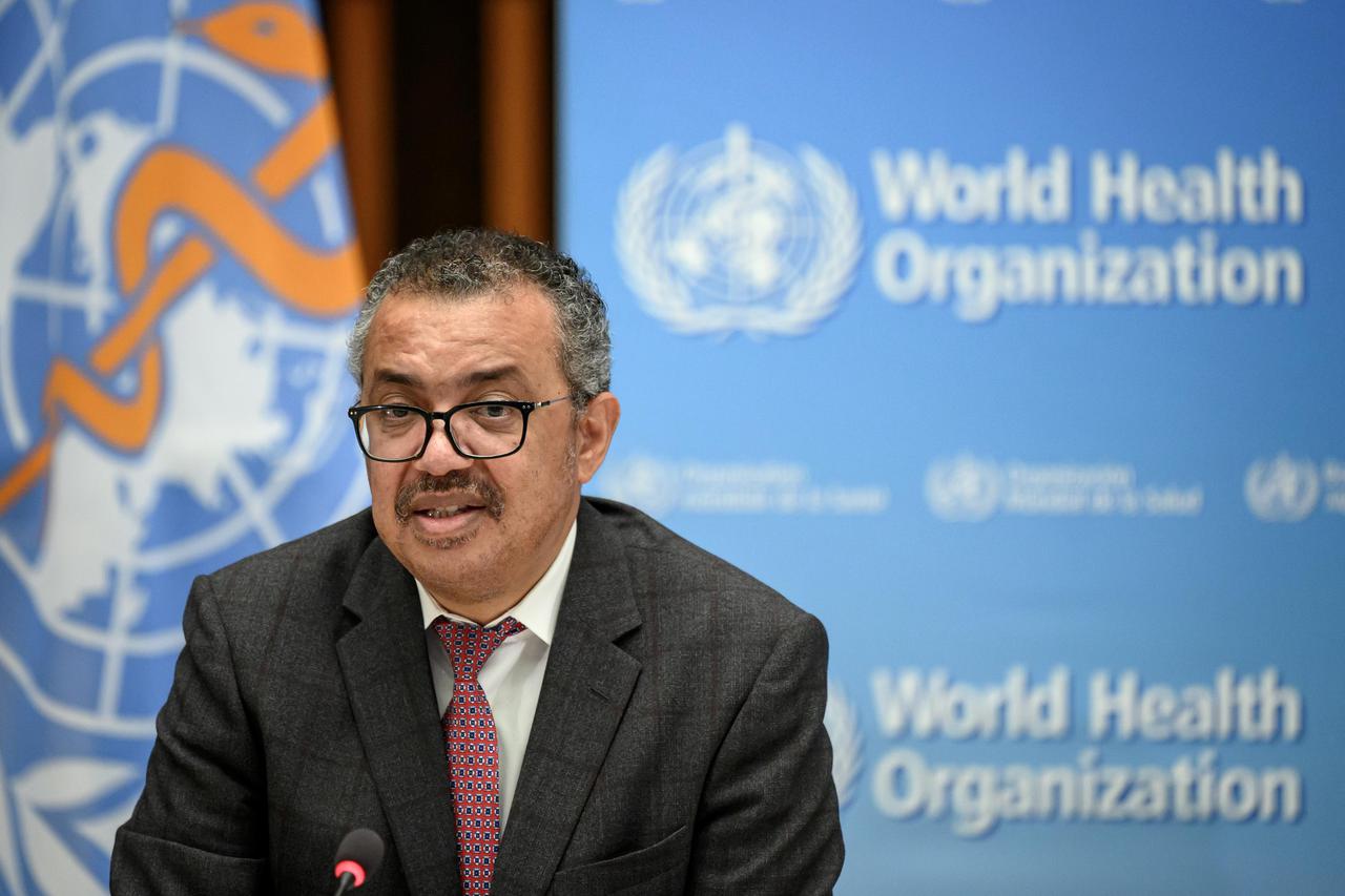 World Health Organization chief Tedros Adhanom Ghebreyesus delivers a speech during the launch of a multiyear partnership with Qatar in Geneva