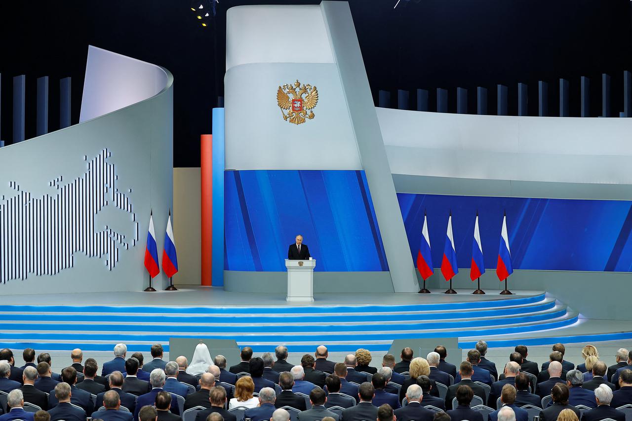 Russian President Putin addresses the Federal Assembly in Moscow