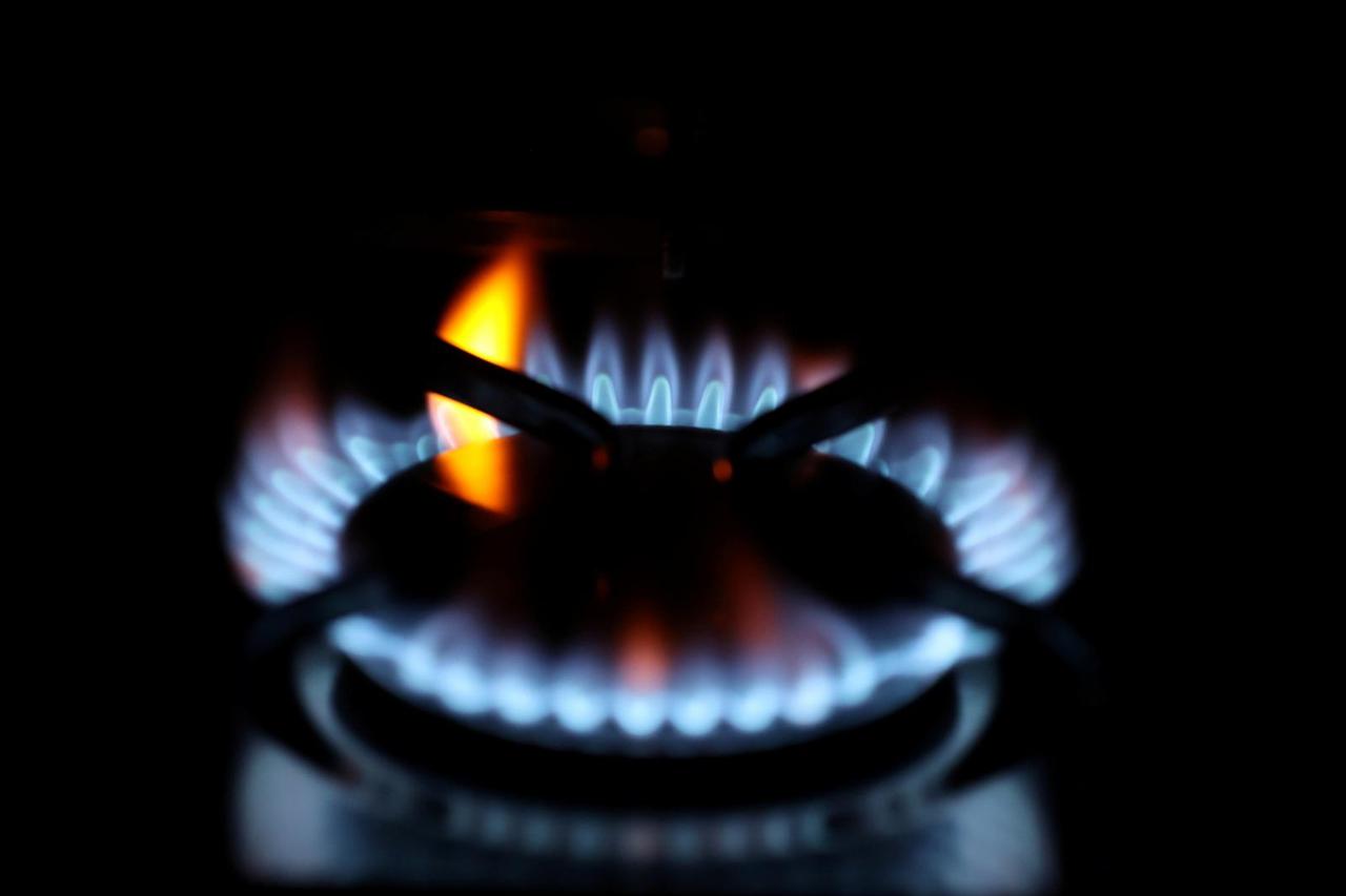 FILE PHOTO: Flames come out of a domestic gas ring of an oven in Durham, Britain, September 23, 2021.