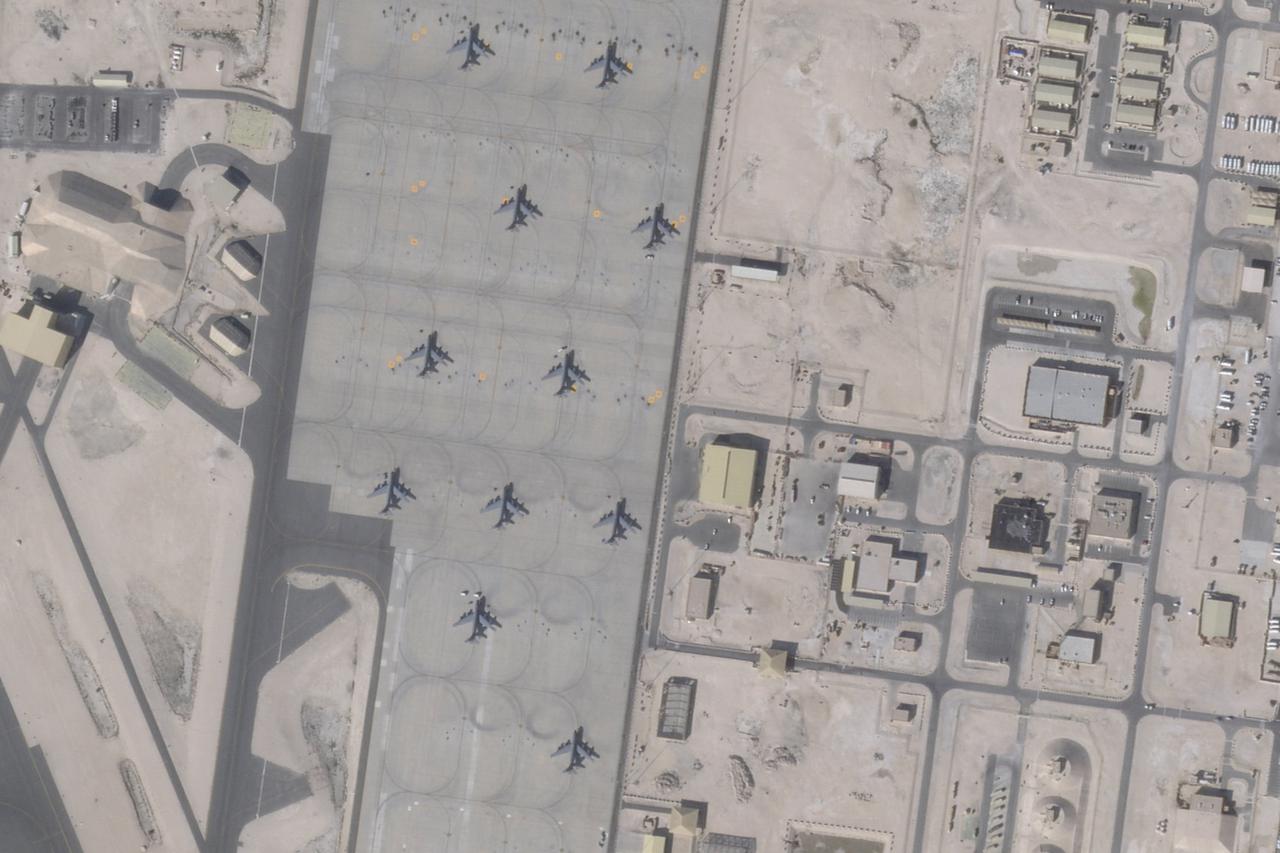 Satellite image shows aircrafts at the Al-Udeid Air Base, near Doha, Qatar