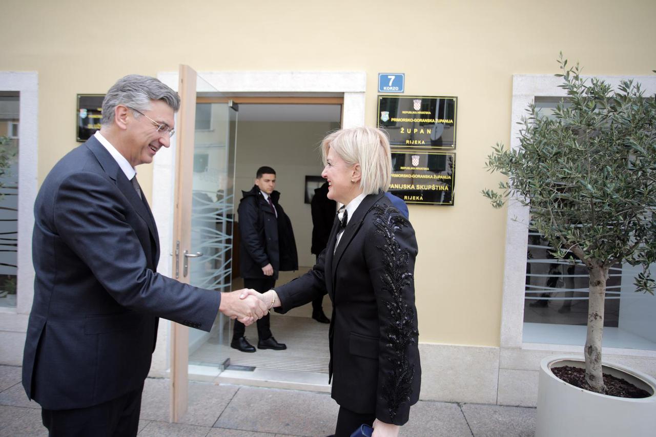 Rijeka: Premijer Plenković u društvu župana Lukanovića i gradonačelnice Rinčić