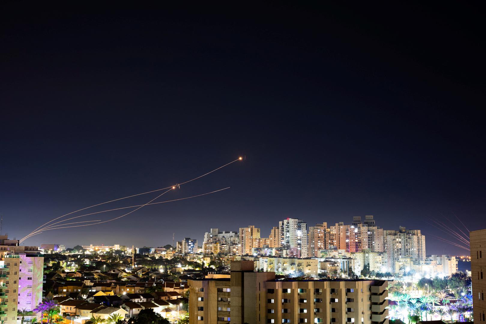Israel's Iron Dome anti-missile system intercepts rockets launched from the Gaza Strip, amid the ongoing conflict between Israel and the Palestinian Islamist group Hamas, as seen from Ashkelon, Israel, January 8, 2024. REUTERS/Amir Cohen Photo: AMIR COHEN/REUTERS