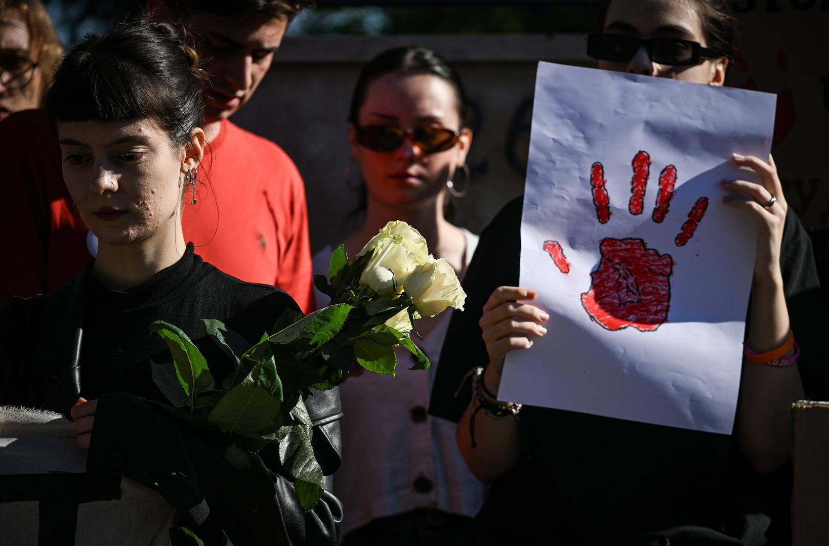 01.11.2025., Zagreb  - Prosvjed ispred Veleposlanstva Republike Srbije na godisnjicu pada nadstresnice u Novom Sadu Photo: Josip Regovic/PIXSELL