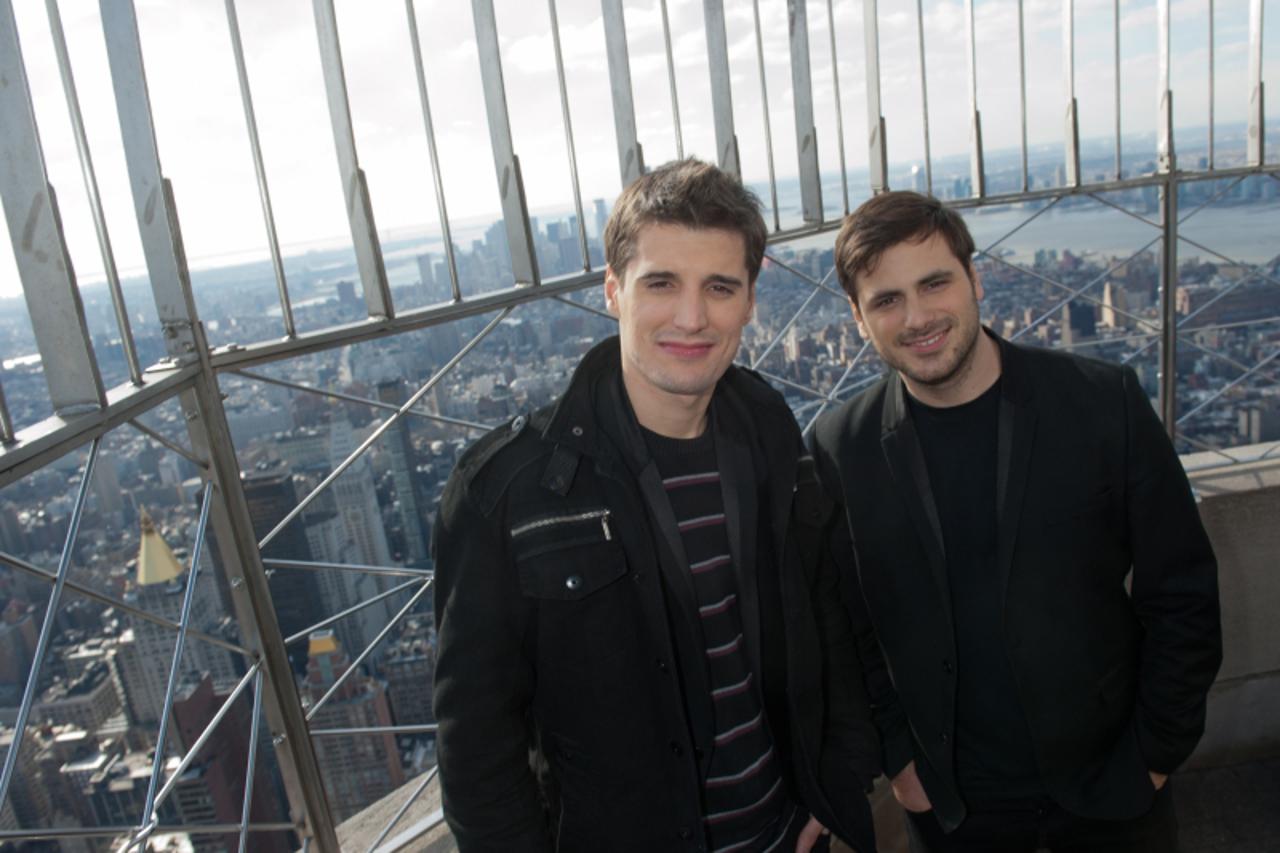 'Croatian cellists Luka Sulic and Stjepan Hauser, known as 2CELLOS promote the release of their new album, IN2ITION, with a visit and performance at the Empire State Building.'