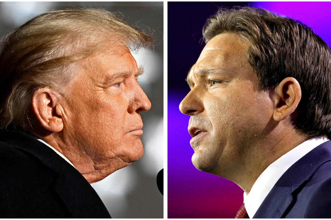 FILE PHOTO: FILE PHOTO: Former U.S. President Donald Trump and Florida Governor Ron DeSantis speak at midterm election rallies