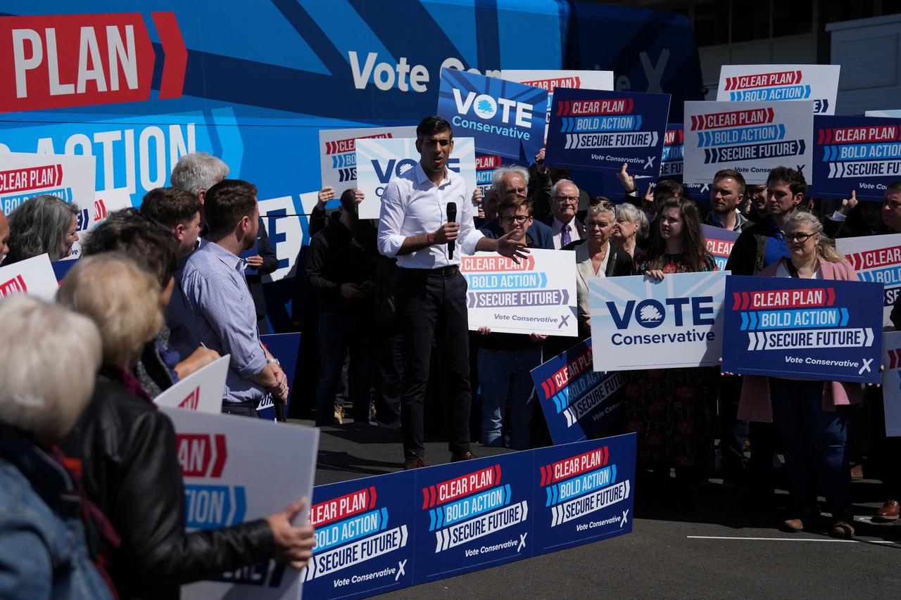 Britain's Prime Minister Rishi Sunak campaigns in the North East