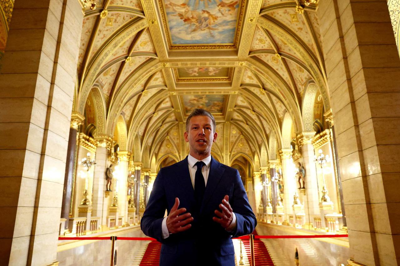 FILE PHOTO: Hungary's election winner Magyar talks to the media after talks between parties on preparations for the first session of the Parliament in Budapest