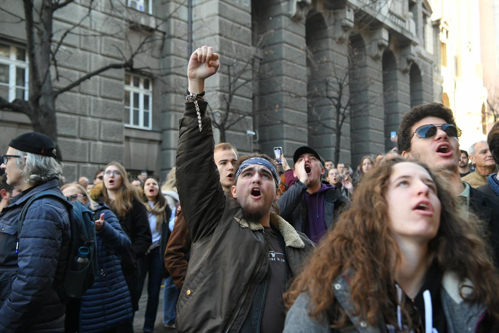 25, December, 2023, Belgrade -  A gathering of students began in front of the Ministry of State Administration and Local Self-Government, who announced traffic blockades at two locations in Belgrade due to alleged election theft. Photo: A.H./ATAImages25, decembar, 2023, Beograd - Ispred Ministarstva drzavne uprave i lokalne samouprave pocelo je okupljanje studenata koji su najavili blokade saobracaja na dve lokacije u Beogradu zbog navodne izborne kradje. Photo: A.H./ATAImages