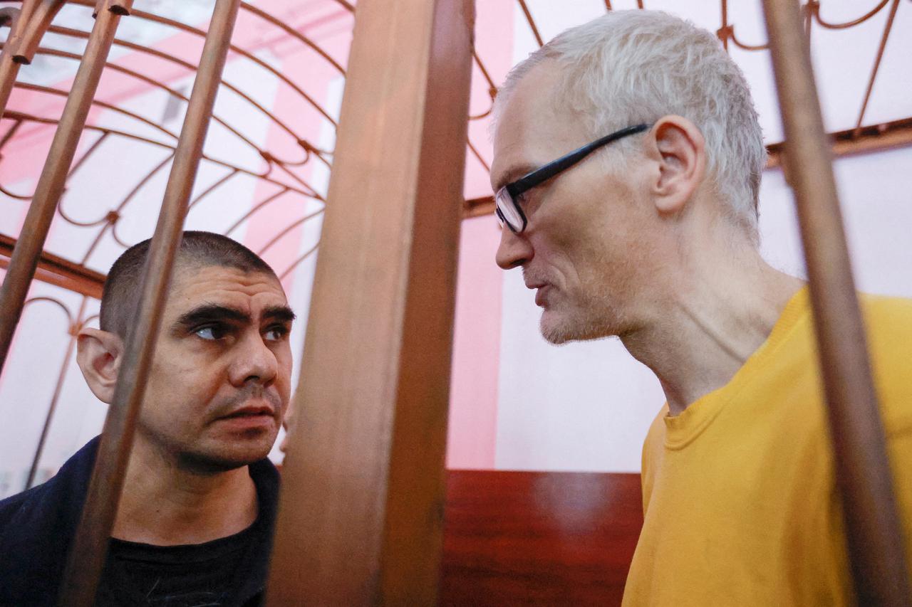 Foreign nationals captured during Ukraine-Russia conflict attend a court hearing in Donetsk