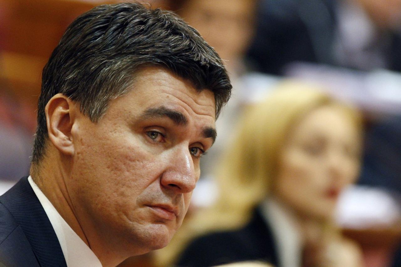 \'Zoran Milanovic, the leader of the top opposition party, the Social Democrats sits in the Croatian parliament during a debate on a no-confidence motion his party submitted against the ruling centre-