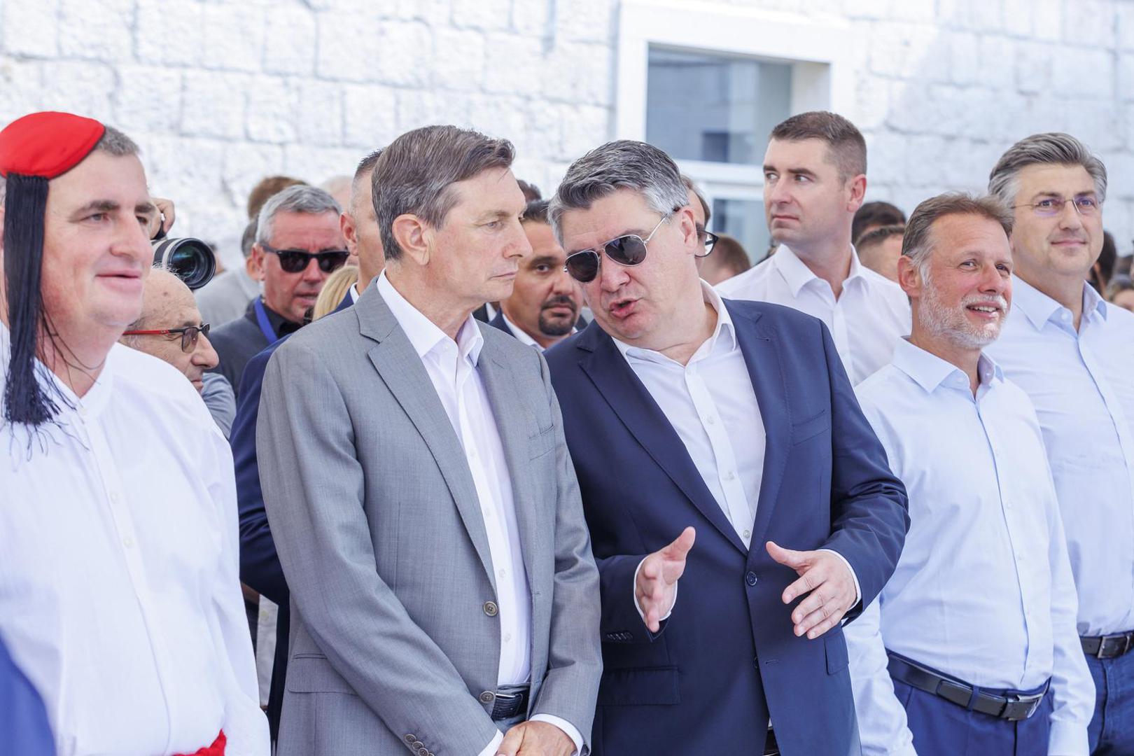 07.08.2022., Sinj - Predsjednik RH Zoran Milanovic, premijer Andrej Plenkovic s ministrima, predsjednik Republike Slovenije Borut Pahor sudjelovali su na Vojvodinom prijemu u Alkarskim dvorima.Photo:   Photo: Miroslav Lelas/PIXSELL