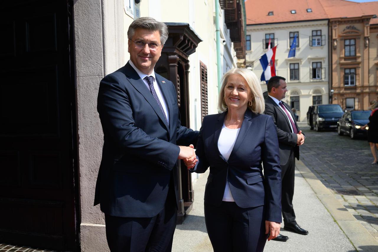 Zagreb: Andrej Plenković primio je u Banskim dvorima Borjanu Krišto, predsjedateljicu Vijeća ministara