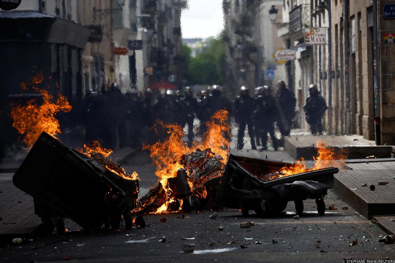 Traditional May Day labour union march in Nantes