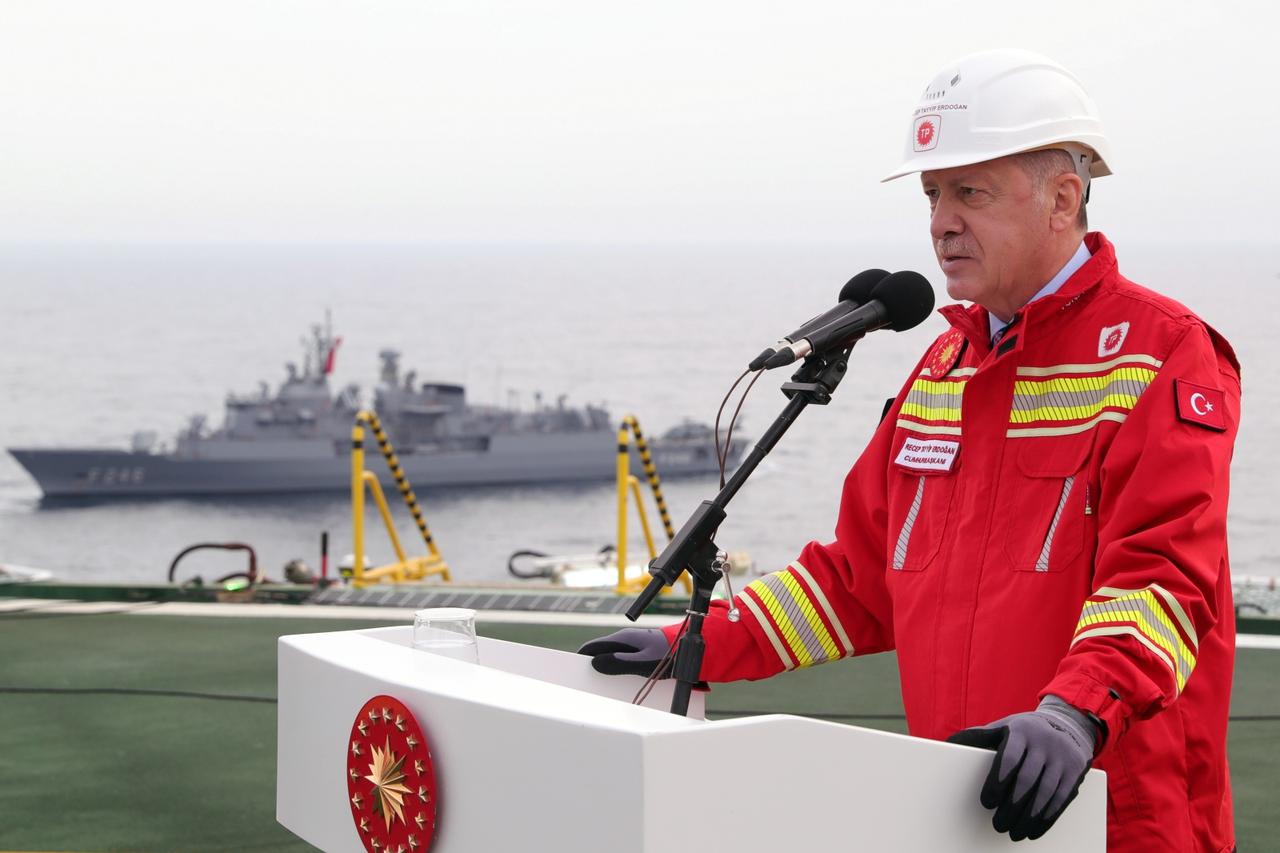 Turkish President Erdogan visits drilling vessel Fatih off Black Sea city of Zonguldak