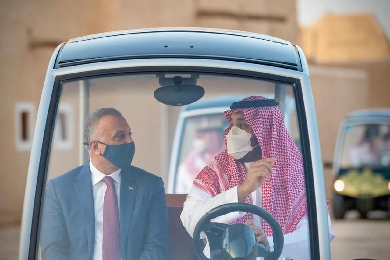 FILE PHOTO: Saudi Arabia's Crown Prince Mohammed bin Salman and Iraqi Prime Minister Mustafa Al-Kadhimi, visit the historical city Ad Diriyah on the outskirts of Riyadh