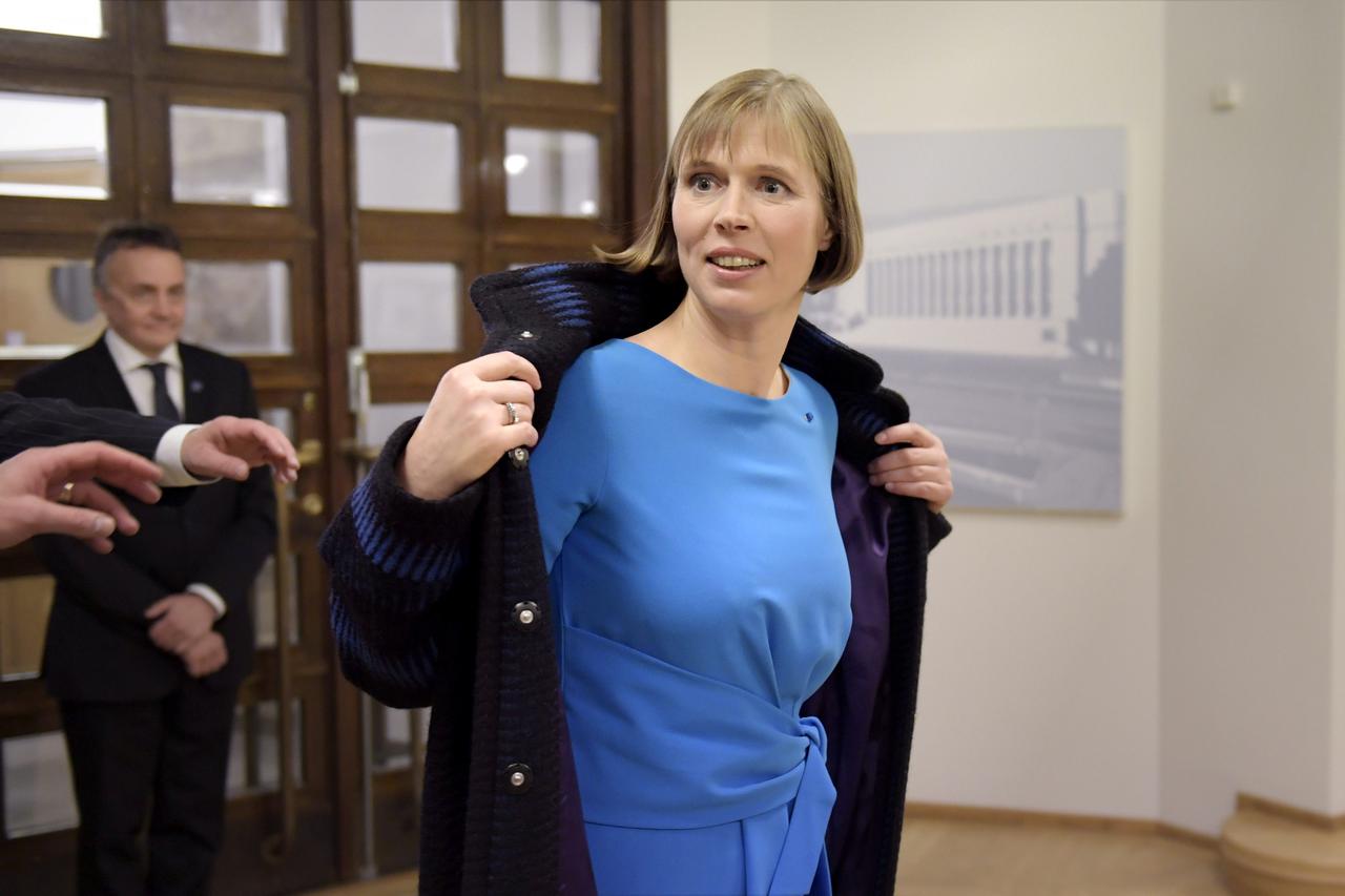 Estonian President Kersti Kaljulaid during her meeting with Speaker of the Parliament Maria Lohela at the Finnish Parliament in Helsinki, Finland October 20, 2016. Lehtikuva/Antti Aimo-Koivisto/ via REUTERS     ATTENTION EDITORS - THIS IMAGE WAS PROVIDED 