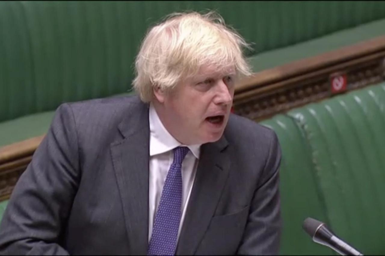Britain's Prime Minister Boris Johnson speaks during the weekly question time debate in Parliament, in London