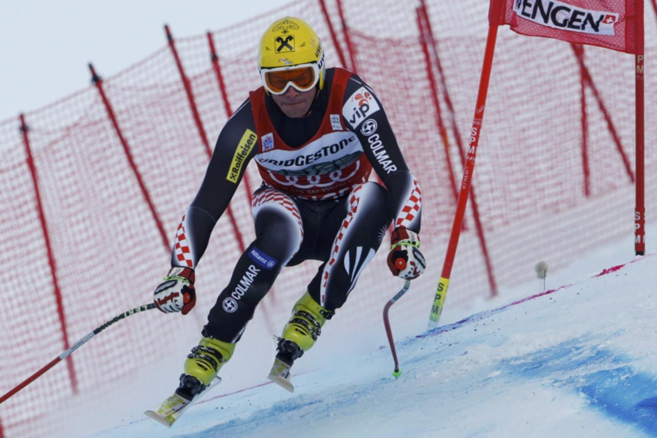 'Ivica Kostelic of Croatia skis during the downhill competition of the men's Alpine Skiing World Cup super combined race at Lauberhorn in Wengen January 18, 2013.     REUTERS/Ruben Sprich (SWITZERLAN