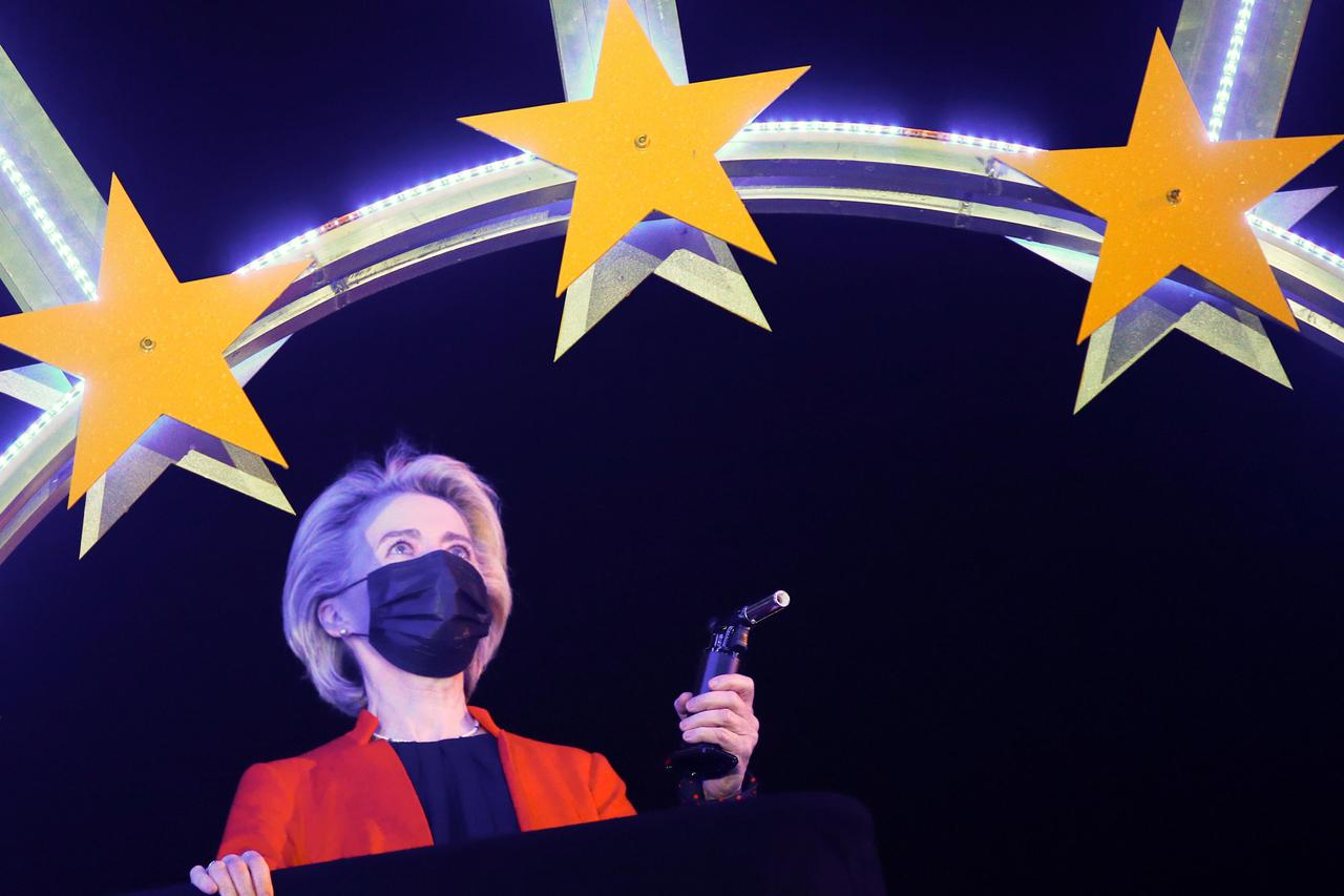 EU Commission President von der Leyen participates in a menorah lighting in celebration of Hanukkah, in Brussels