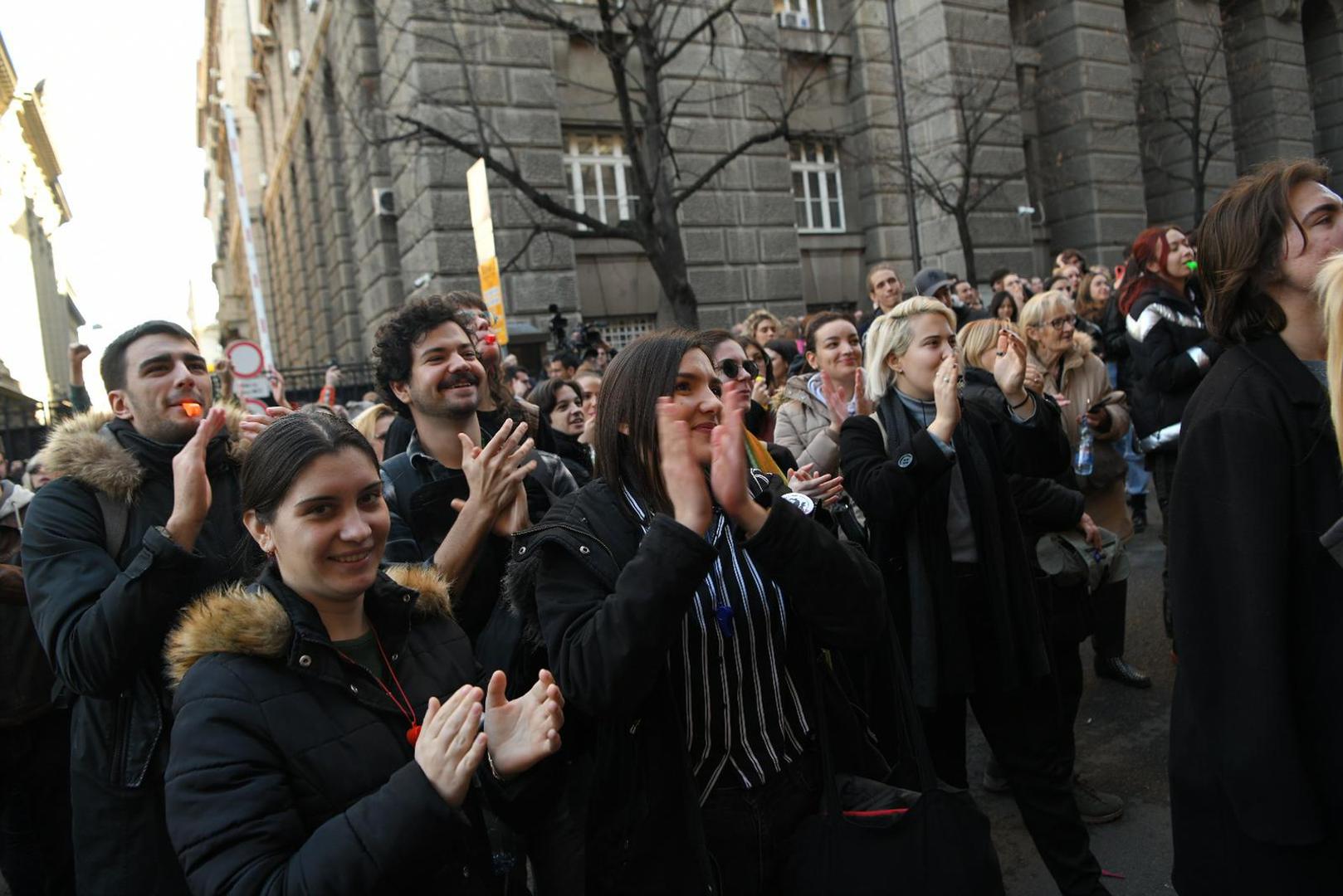 25, December, 2023, Belgrade -  A gathering of students began in front of the Ministry of State Administration and Local Self-Government, who announced traffic blockades at two locations in Belgrade due to alleged election theft. Photo: A.H./ATAImages25, decembar, 2023, Beograd - Ispred Ministarstva drzavne uprave i lokalne samouprave pocelo je okupljanje studenata koji su najavili blokade saobracaja na dve lokacije u Beogradu zbog navodne izborne kradje. Photo: A.H./ATAImages