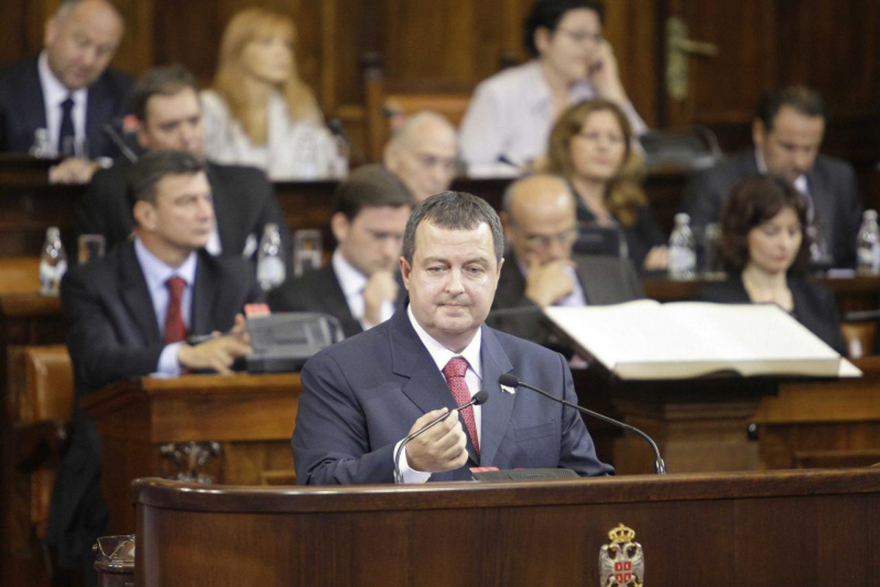 'Serbia\'s prime minister designate Ivica Dacic speaks to members of the parliament in Belgrade July 26, 2012. Dacic promised on Thursday to speed up its bid to join the European Union with the West s
