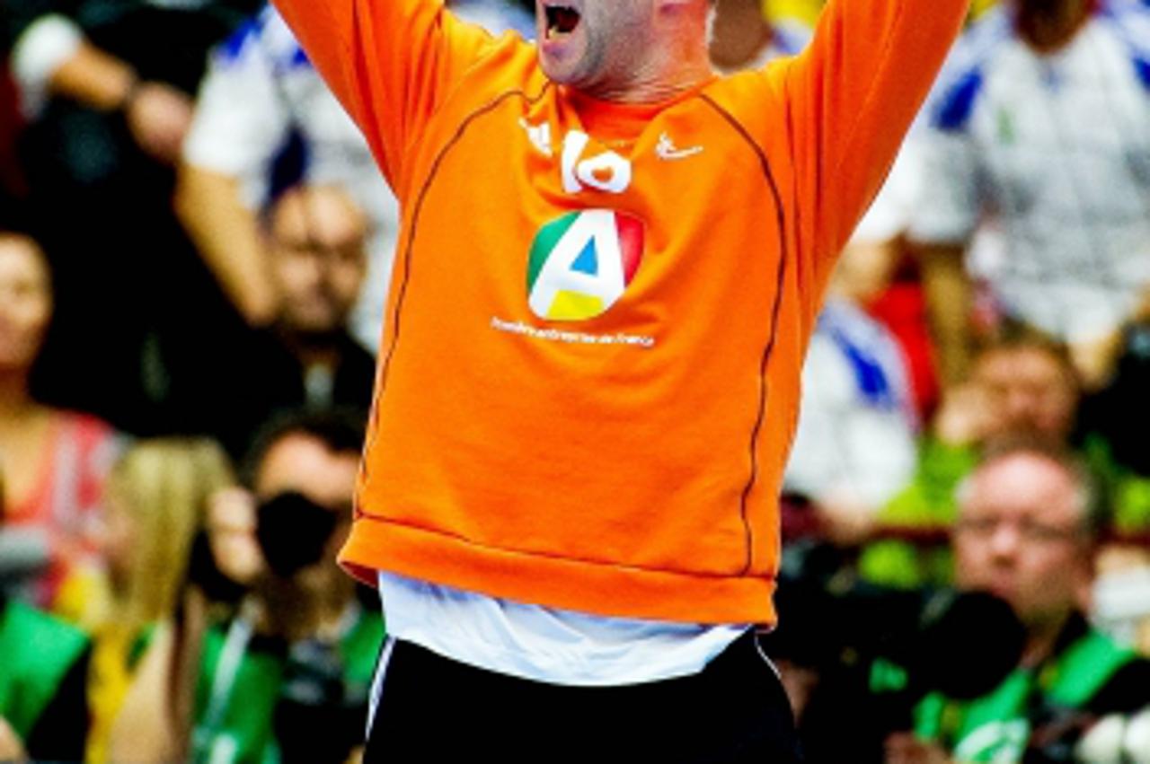'110130 Handboll, VM, final, Frankrike - Danmark: Thierry Omeyer, mÃ¥lvakt, jubel, Frankrike.   Foto Â© nph / BildbyrÃ¥n   73207'