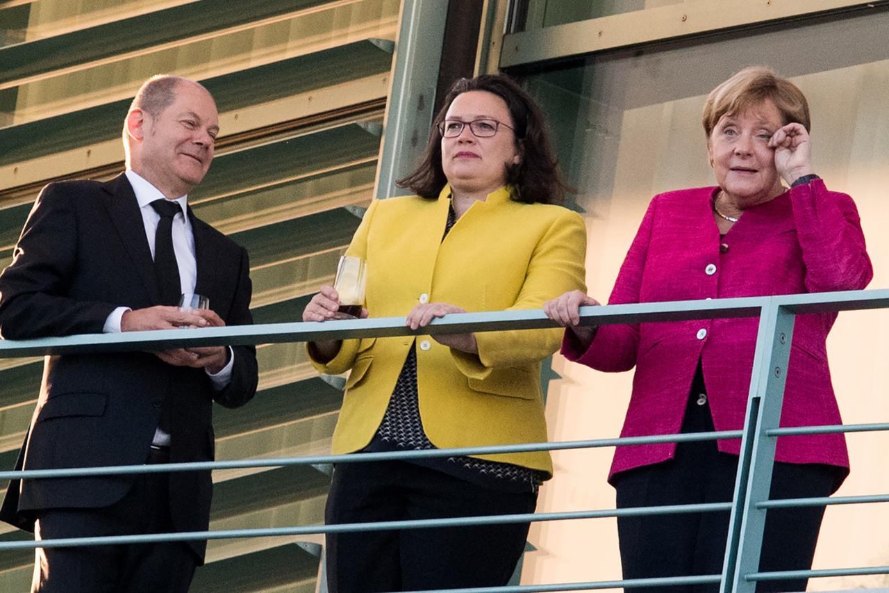 Andrea Nahles, Olaff Scholz i Angela Merkel