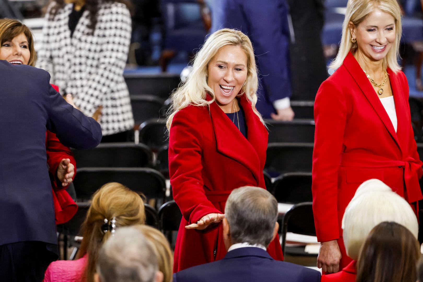 United States Representative Marjorie Taylor Greene (C) of Georgia arrives for Donald Trump’s inauguration as the next President of the United States at the United States Capitol in Washington, DC, USA, 20 January 2025. Trump, who defeated Kamala Harris, is being sworn in today as the 47th president of the United States, though the planned outdoor ceremonies and events have been cancelled due to a forecast of extreme cold temperatures.    SHAWN THEW/Pool via REUTERS Photo: Shawn Thew/REUTERS