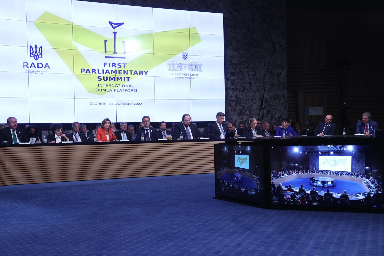 25.10.2022., Zagreb - Predsjednik Ukraine Volodimir Zelenski obratio se sudionicima Prvog parlamentarnog summita Međunarodne krimske platforme.  Photo: Damir Sencar/HINA/POOL/PIXSELL