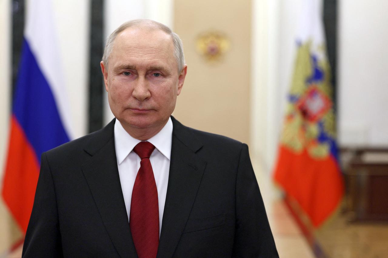Russian President Vladimir Putin delivers a video address on the occasion of Youth Day in Moscow