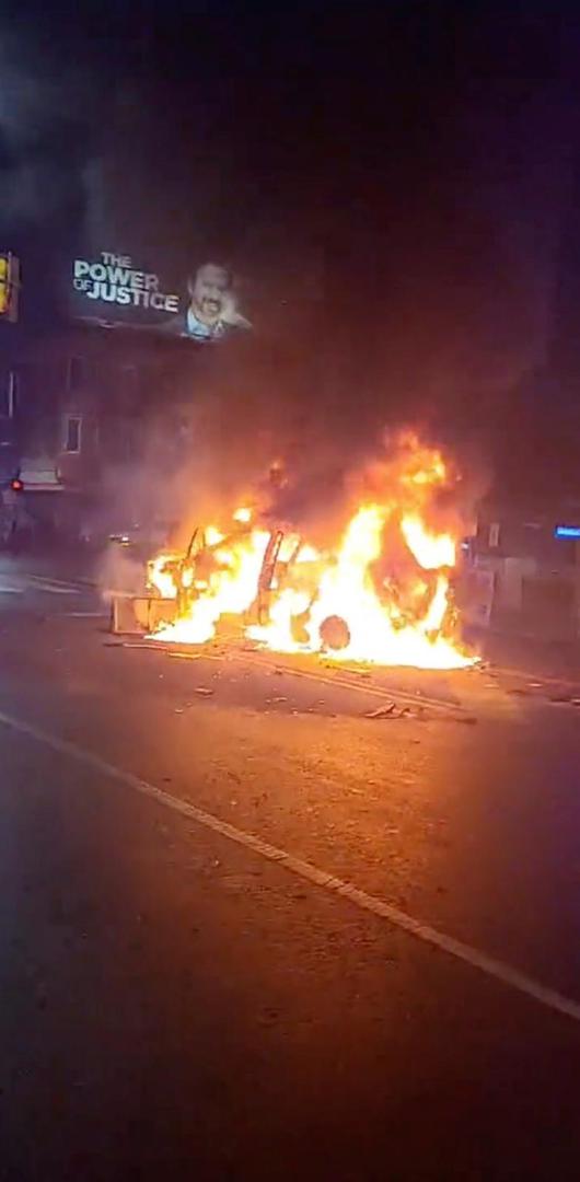 Police vehicle burns during protests after police shooting death of Wallace Jr. in Philadelphia, Pennsylvania Police vehicle burns during protests after the death of Walter Wallace Jr., a Black man who was shot by police in Philadelphia, Pennsylvania, U.S., October 27, 2020 in this still image taken from social media video. Instagram @reef_gotcars_58 via REUTERS  THIS IMAGE HAS BEEN SUPPLIED BY A THIRD PARTY. NO RESALES. NO ARCHIVES. MANDATORY CREDIT @REEF_GOTCARS_58