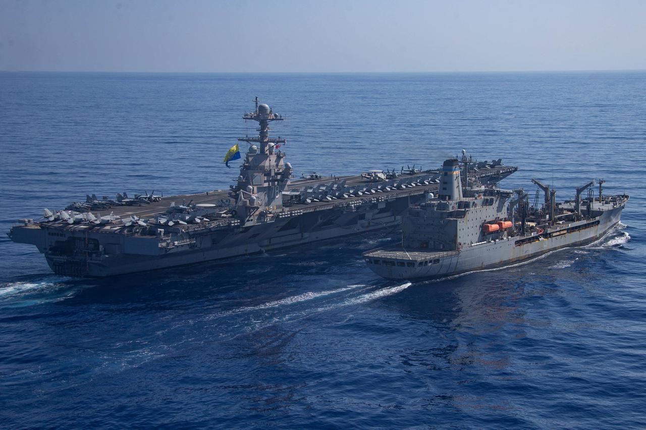 The world’s largest aircraft carrier USS Gerald R. Ford arrives at Mediterranean Sea.