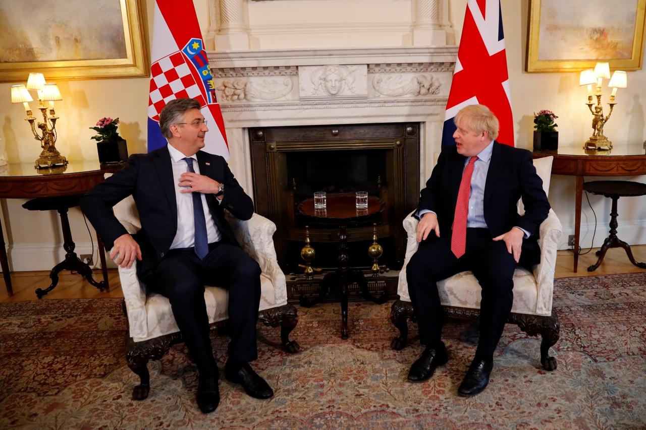 Britain's PM Boris Johnson meets Croatia's Prime Minister Andrej Plenkovic at Downing Street in London